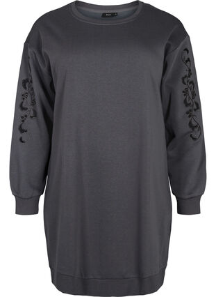 Sweatshirtklänning med broderade detaljer, Dark Grey, Packshot image number 0