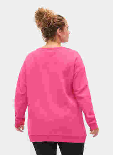 Sweatshirt i bomull med tryck, Fuchsia Purple, Model image number 1