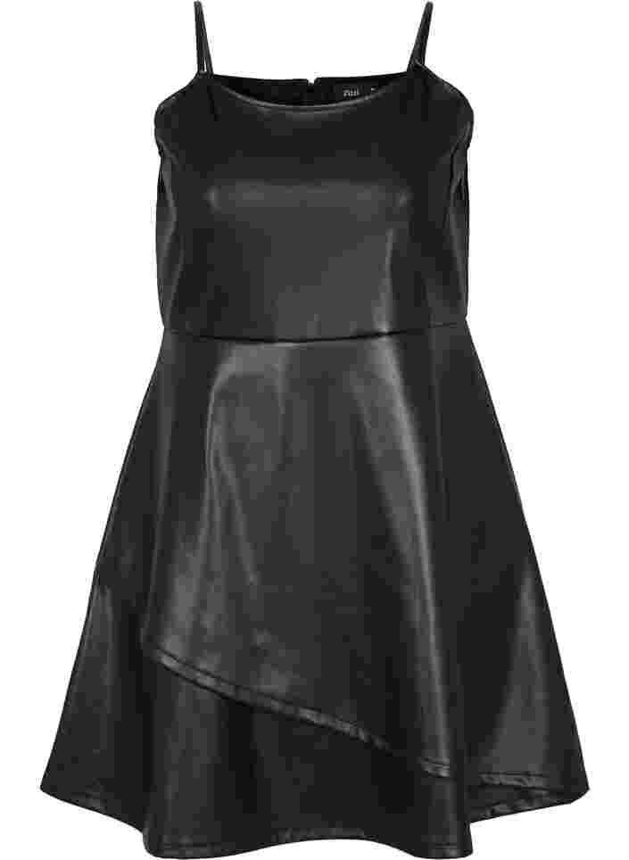 A-linjeformad klänning i läderimitation, Black, Packshot image number 0