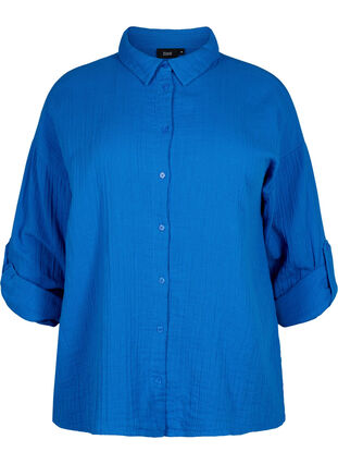 Skjorta med krage av bomullsmuslin, Victoria blue, Packshot image number 0