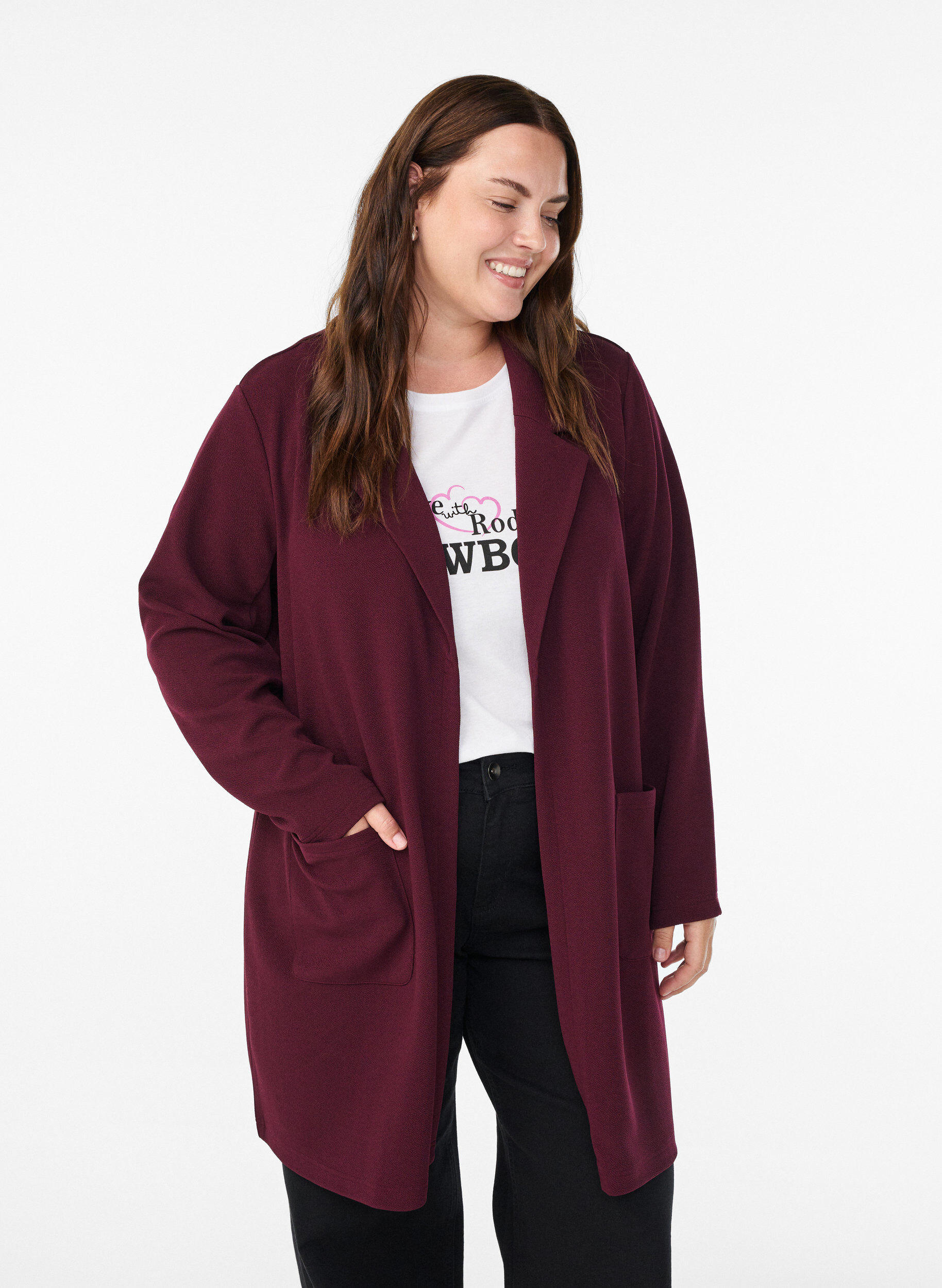 FLASH - L&aring;ng kavaj med fickor, R&ouml;d, Model