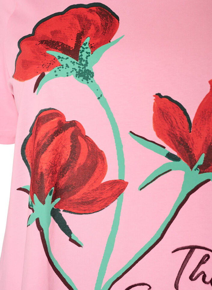T-shirt i bomull med tryck framtill, Rosa, Packshot image number 2