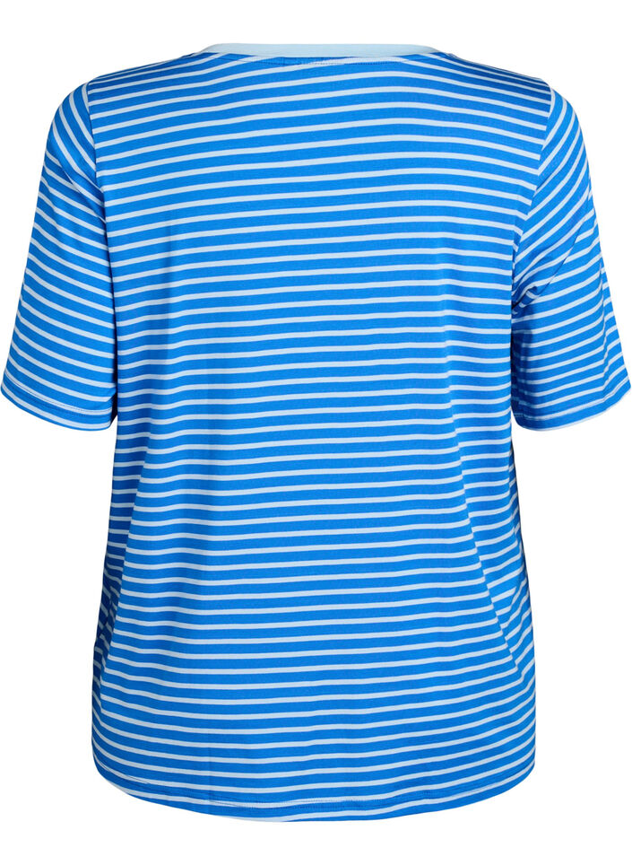 T-shirt i TENCEL&trade; Lyocell med r&auml;nder, Bl&aring;, Packshot image number 1
