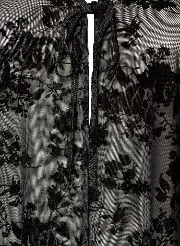 Meshblus med blomm&ouml;nster och &ouml;ppen front, Svart, Packshot image number 2