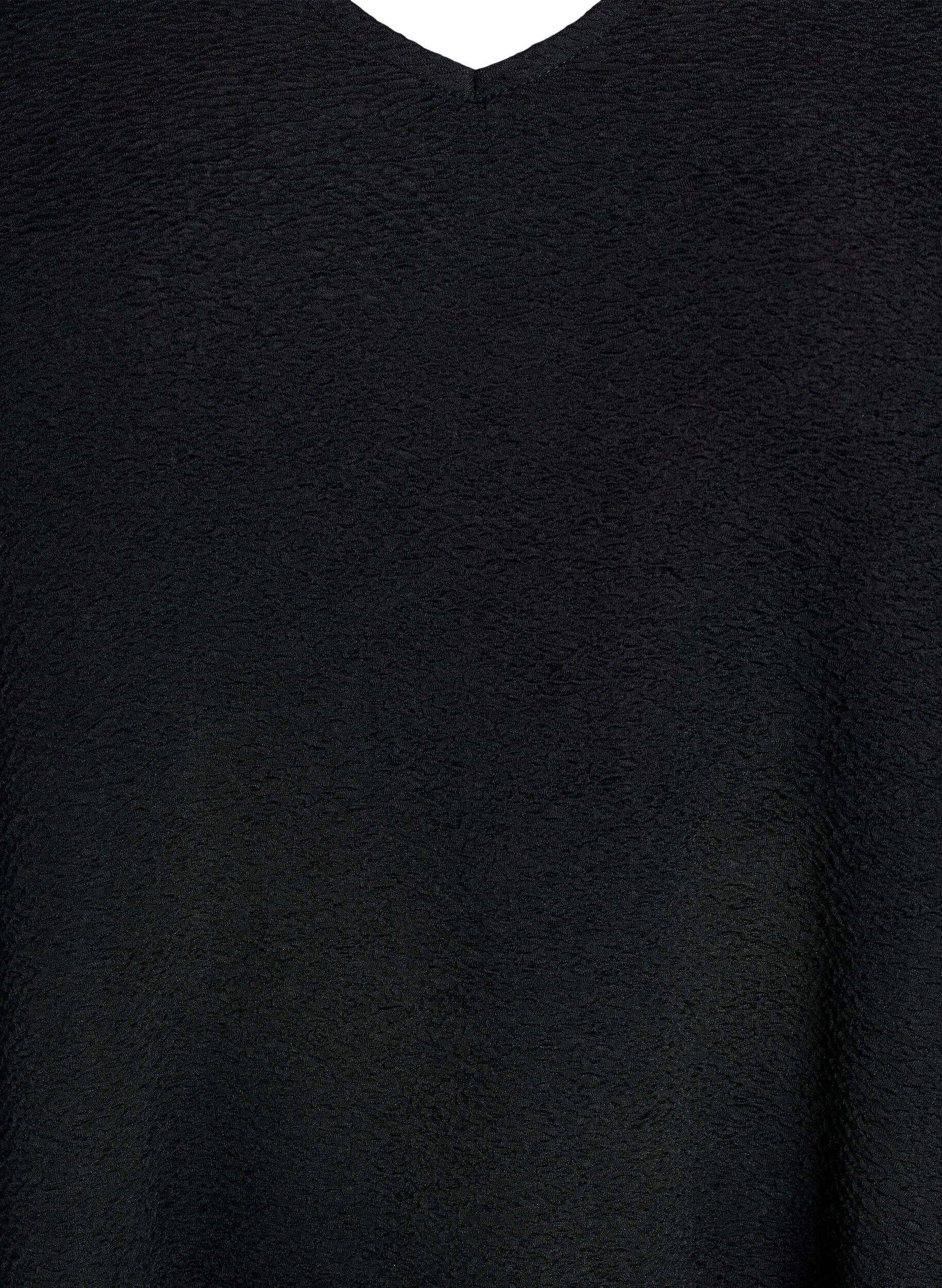 Zizzi Kort kl&auml;nning med textur och volangkant, Svart, Packshot image number 2