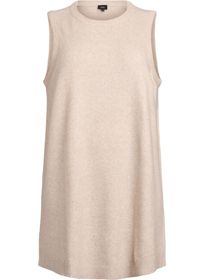 Kort &auml;rml&ouml;s stickad kl&auml;nning, Beige, Packshot image number 0