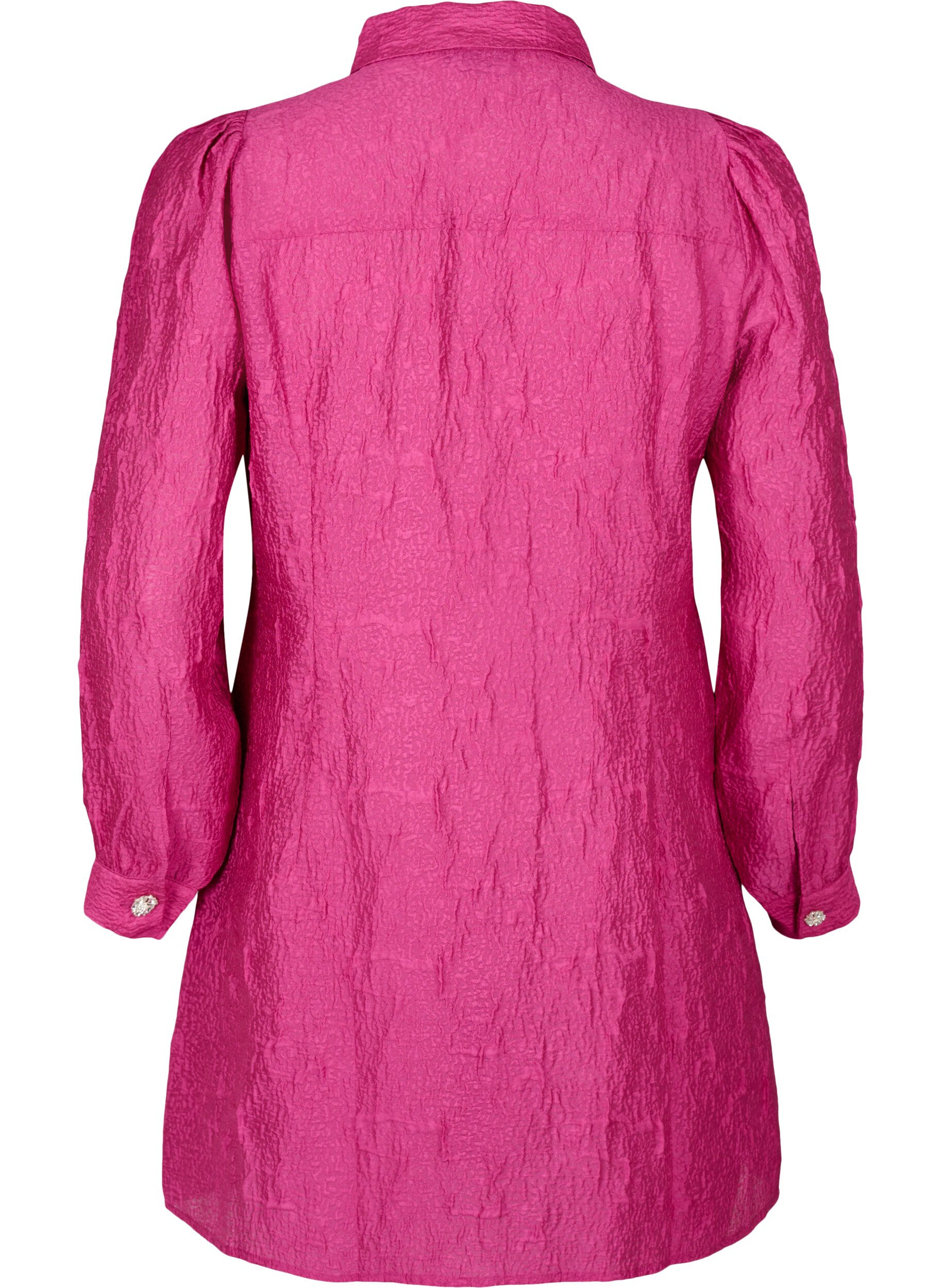 Zizzi Skjortkl&auml;nning med textur och p&auml;rlknappar, Cactus Flower, Packshot image number 1