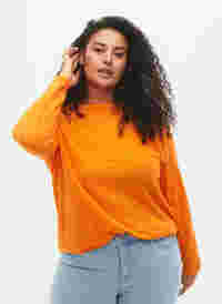 Stickad tröja med struktur och rund hals, Vibrant Orange, Model