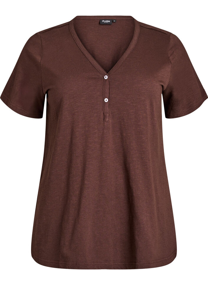 T-shirt med knappdetalj, Brun, Packshot image number 0
