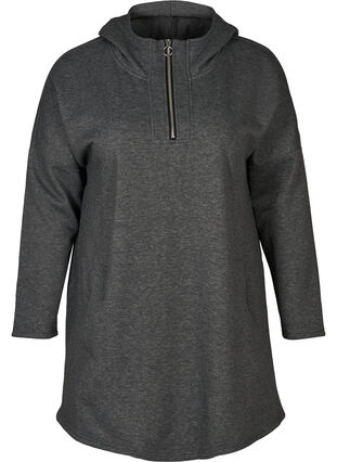 Lång swetshirt med huva, Dark Grey Melange, Packshot image number 0