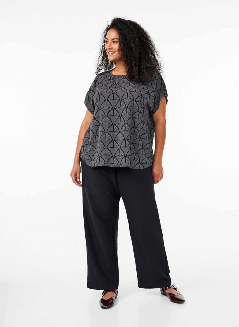 Kortärmad blus med tryck, Black Grey Graphic , Model image number 2