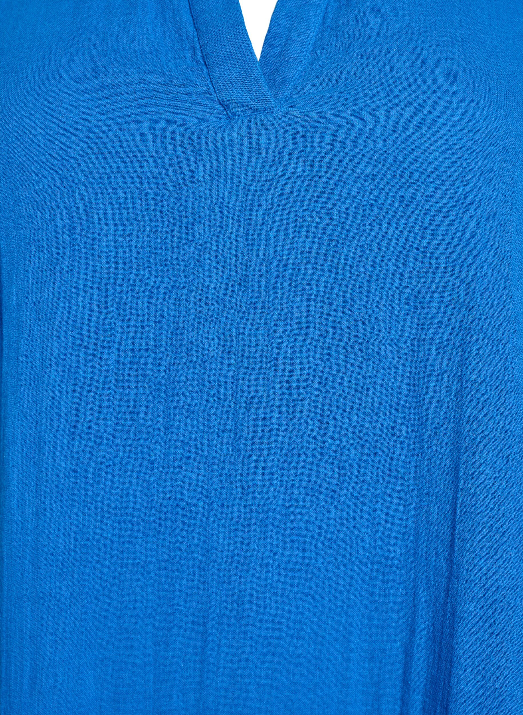 Zizzi Kort a-linjeformad kl&auml;nning i bomullsmuslin, Bl&aring;, Packshot image number 2