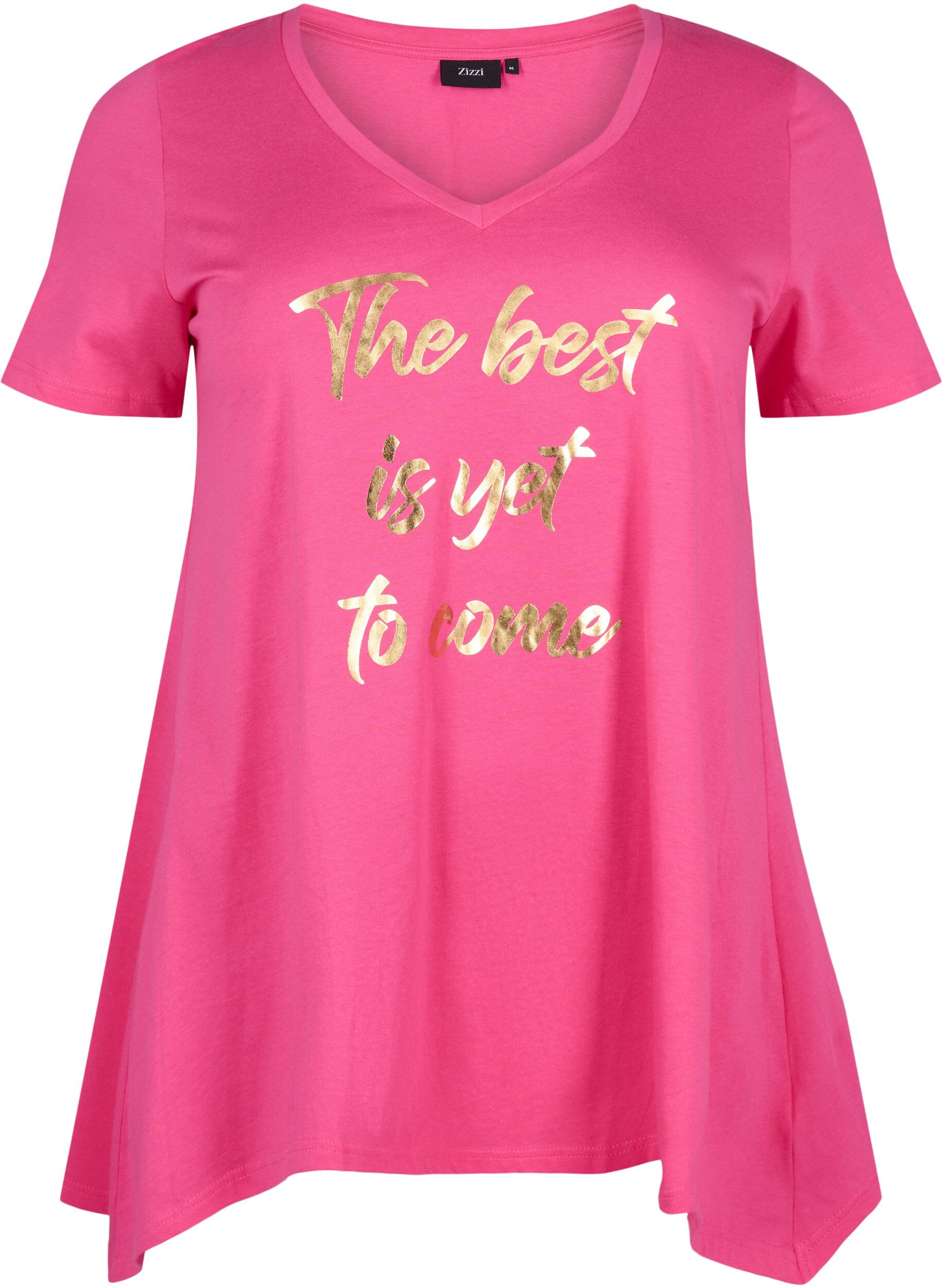 Zizzi T-shirt i bomull med kort &auml;rmar, Raspberry S. Best, Packshot image number 0