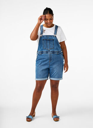 Denim overaller shorts, Light blue denim, Model image number 2