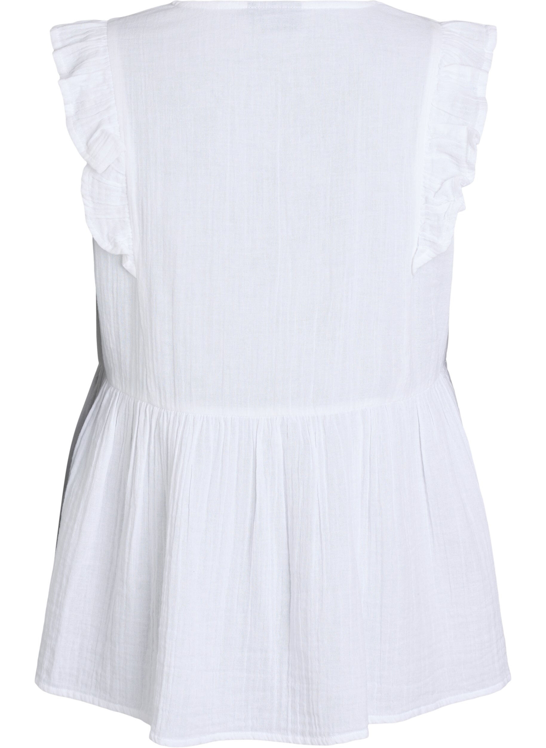 Zizzi&Auml;rml&ouml;s blus i bomullsmuslin med volanger, Vit, Packshot image number 1