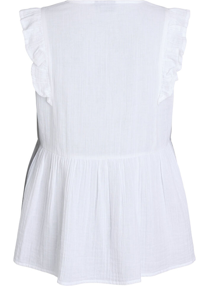 &Auml;rml&ouml;s blus i bomullsmuslin med volanger, Vit, Packshot image number 1