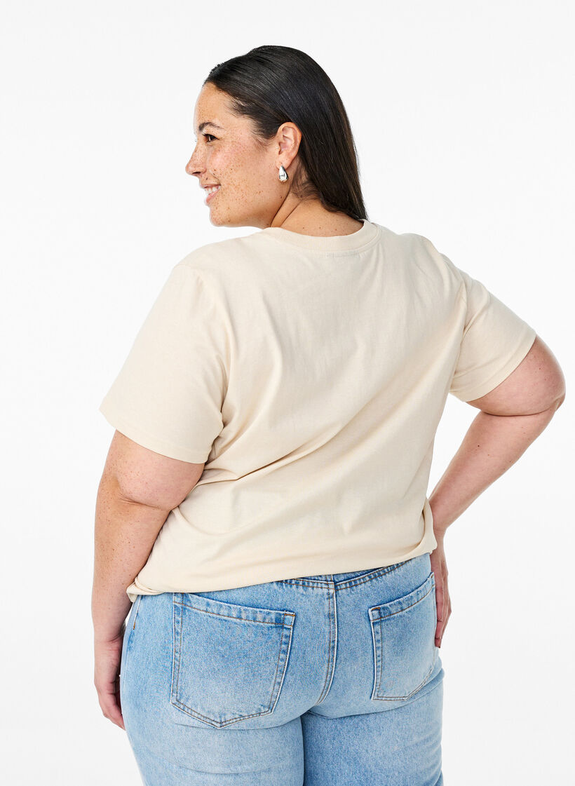 T-shirt i bomull med tryck, Beige, Model image number 2
