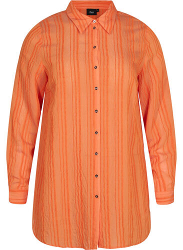 Lång randig skjorta med långa ärmar, Harvest Pumpkin, Packshot image number 0