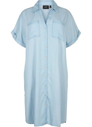 Kortärmad skjortklänning i lyocell (TENCEL™), Light blue denim, Packshot image number 0