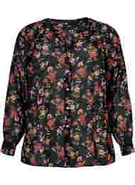 Skjorta med v-ringning och mönster, Black/Red Flower