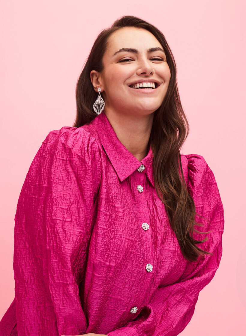 Skjortklänning med textur och pärlknappar, Cactus Flower, Model image number 2