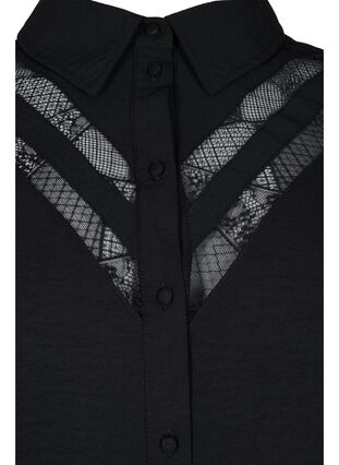 Lång skjorta med spetsdetaljer, Black, Packshot image number 2