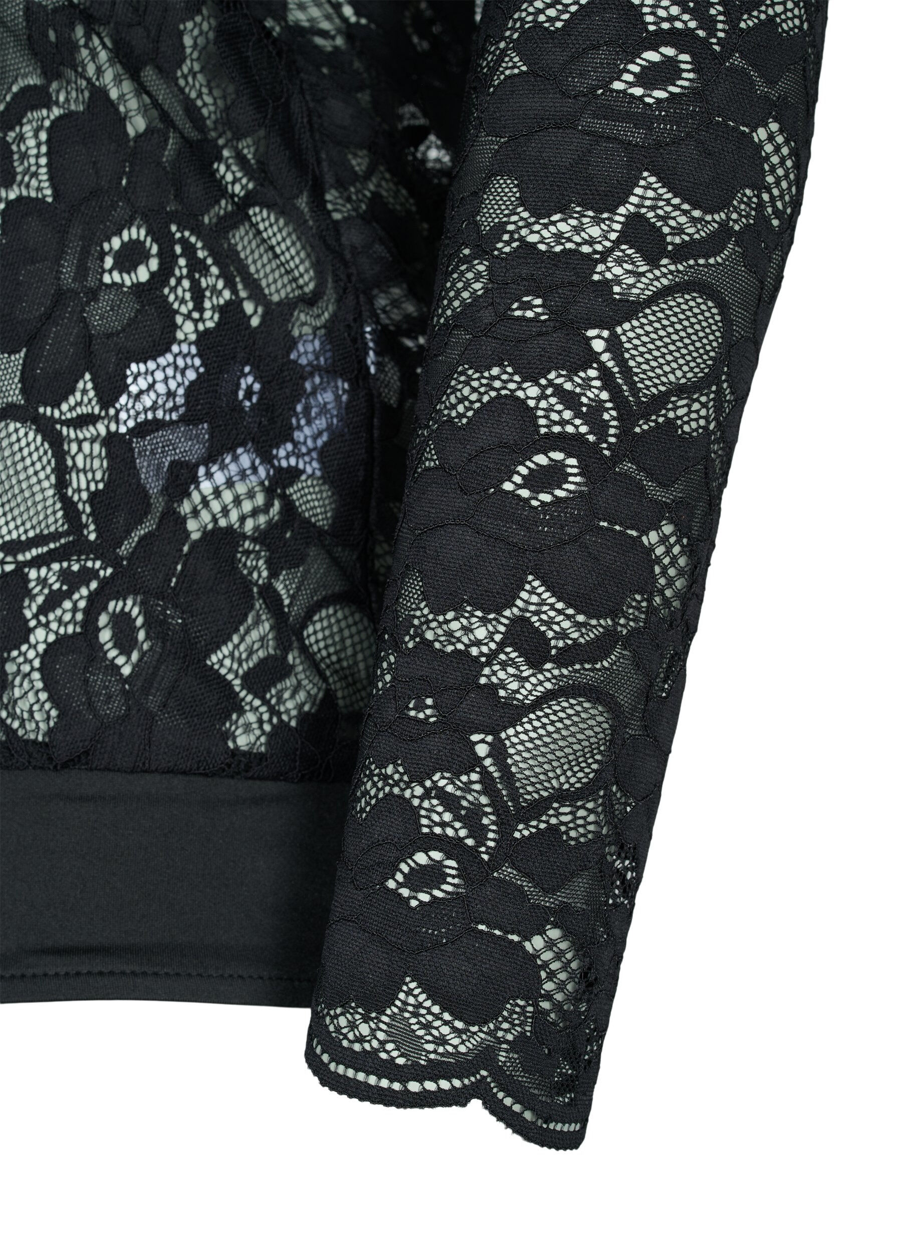Zizzi Spetsbody med l&aring;nga &auml;rmar, Black, Packshot image number 3