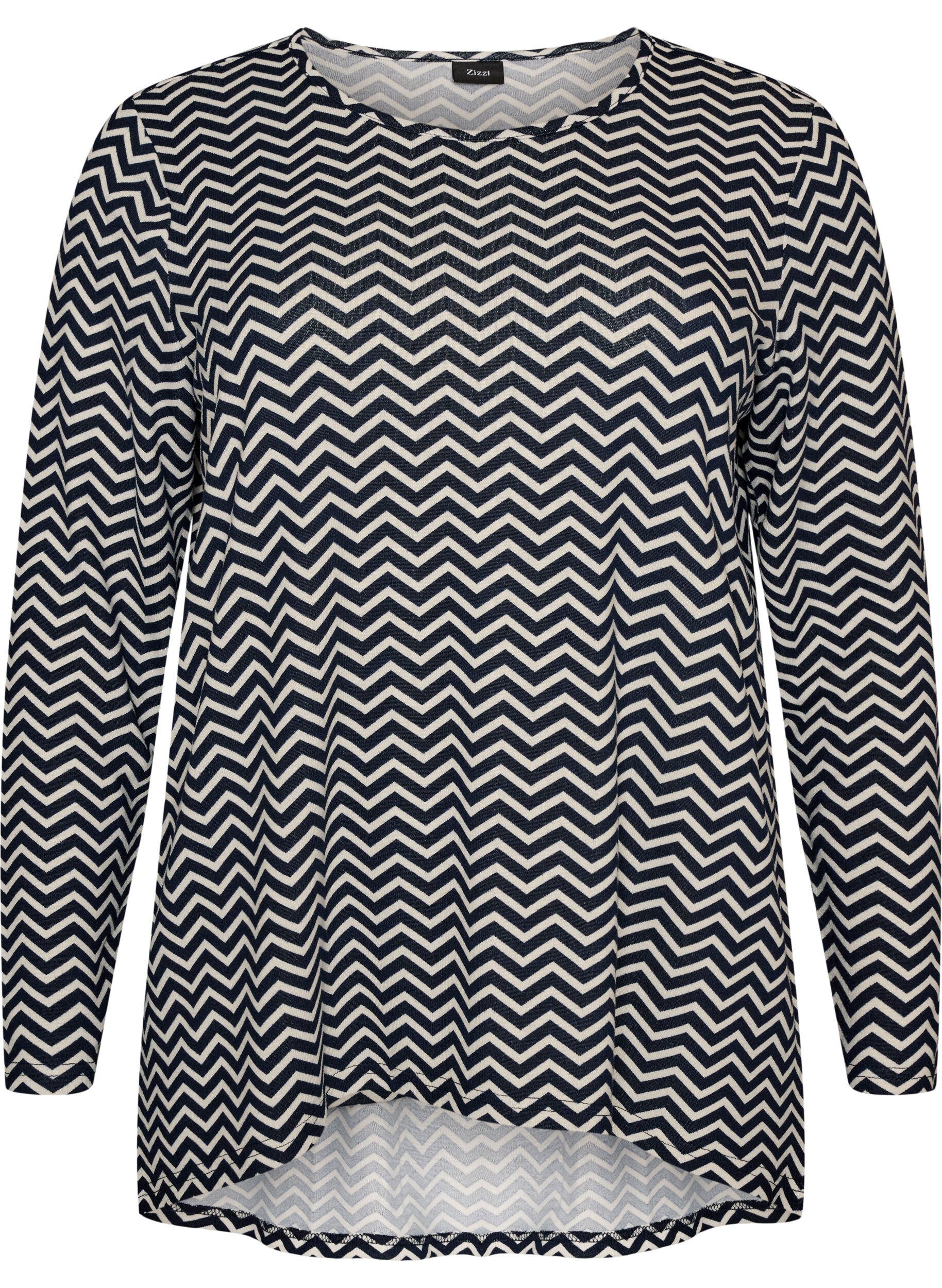 ZizziM&ouml;nstrad blus med l&aring;nga &auml;rmar, Bl&aring;, Packshot image number 0