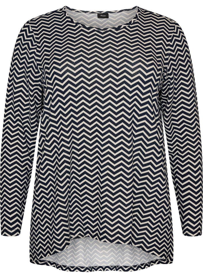M&ouml;nstrad blus med l&aring;nga &auml;rmar, Bl&aring;, Packshot image number 0