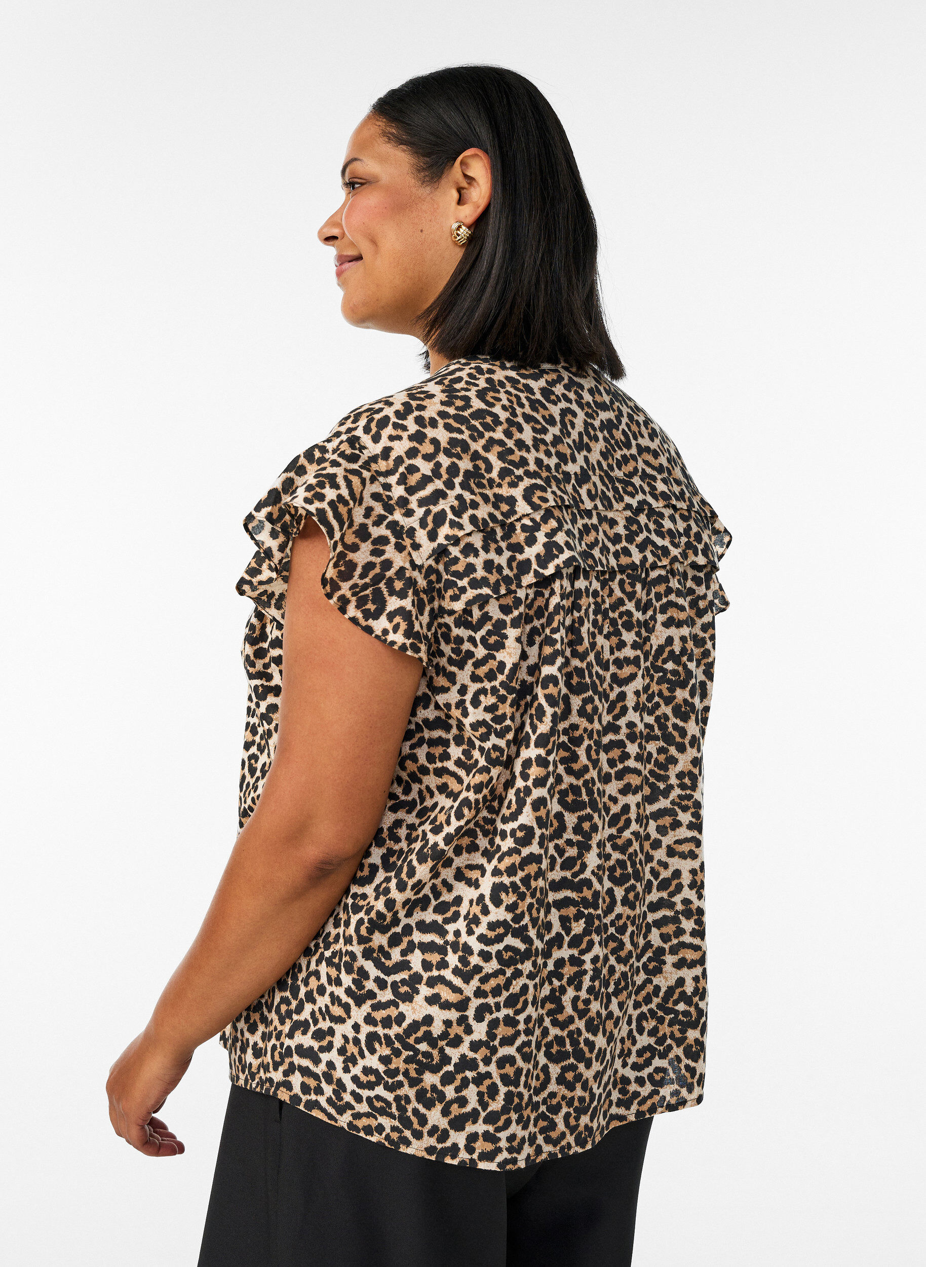 Zizzi&Auml;rml&ouml;s a-linjeformad skjortblus i bomull, Brun, Model image number 2