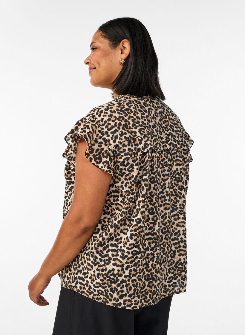 &Auml;rml&ouml;s a-linjeformad skjortblus i bomull, Brun, Model image number 2