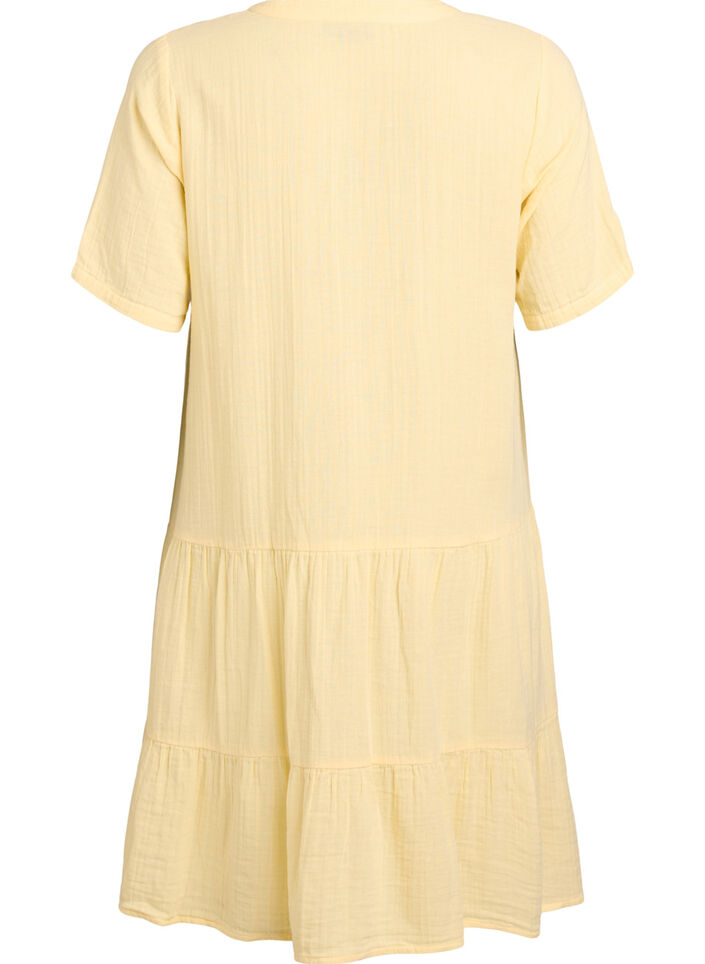 Kort a-linjeformad kl&auml;nning i bomullsmuslin, Gul, Packshot image number 1