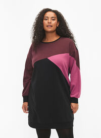 Lång sweatshirt med blockfärger, Fudge Color B. , Model