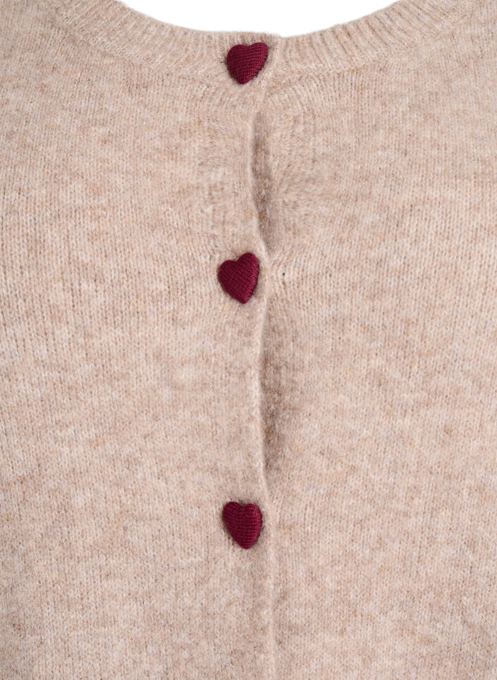 Cardigan med hj&auml;rtformade knappar, Beige, Packshot image number 2