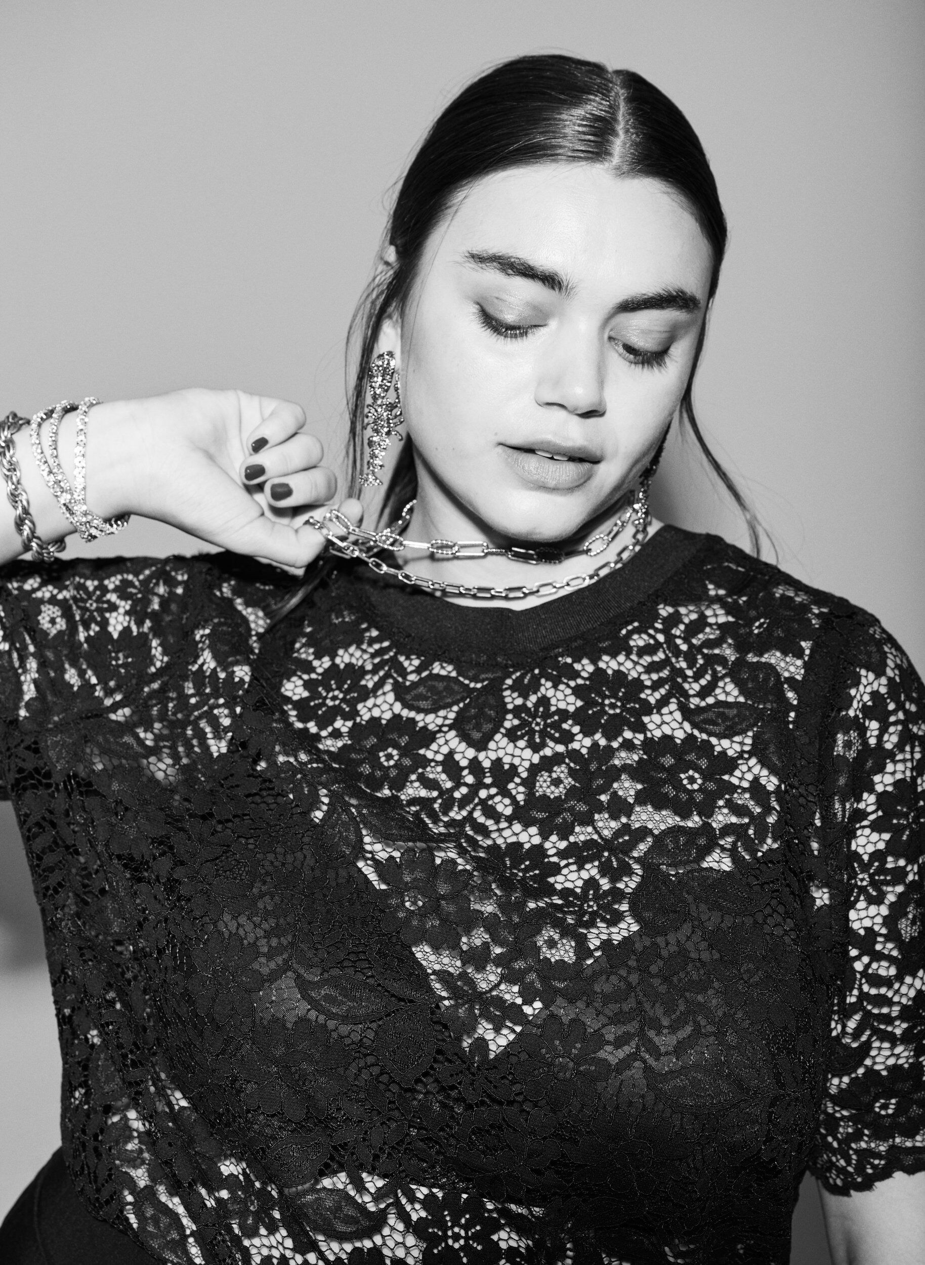 Zizzi Spetsblus med korta &auml;rmar och rund hals, Svart, Image image number 0