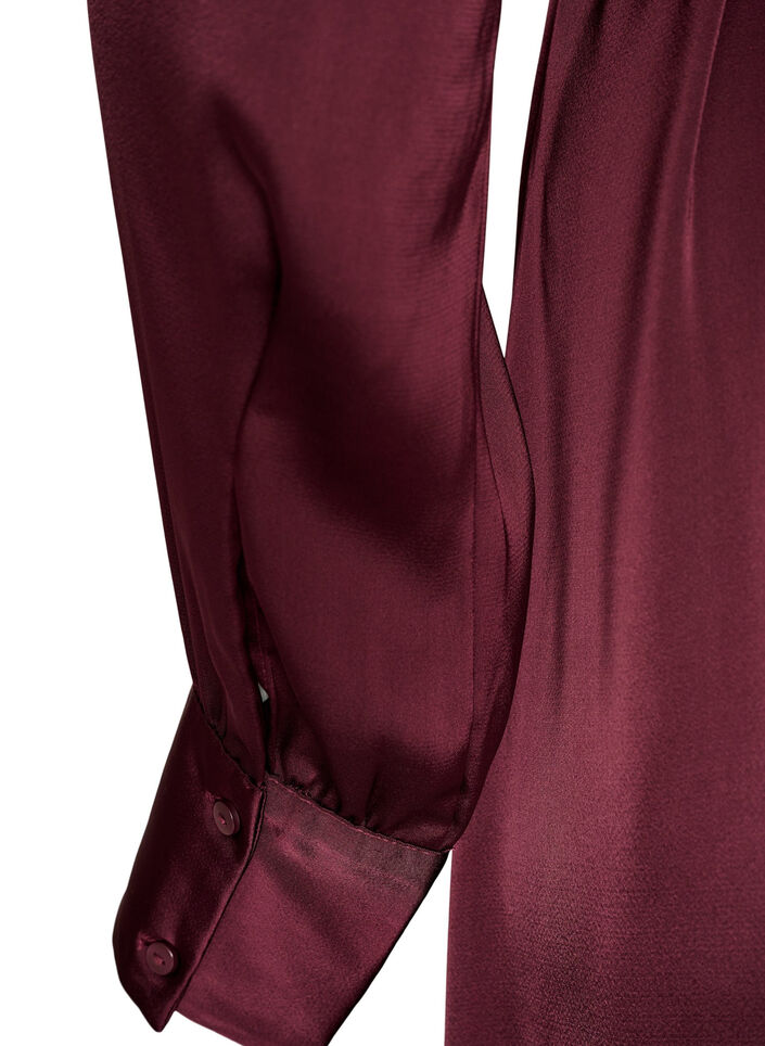 Skjortkl&auml;nning i satin med knytsk&auml;rp, R&ouml;d, Packshot image number 3