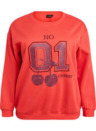 Sweatshirt med motiv framtill, R&ouml;d