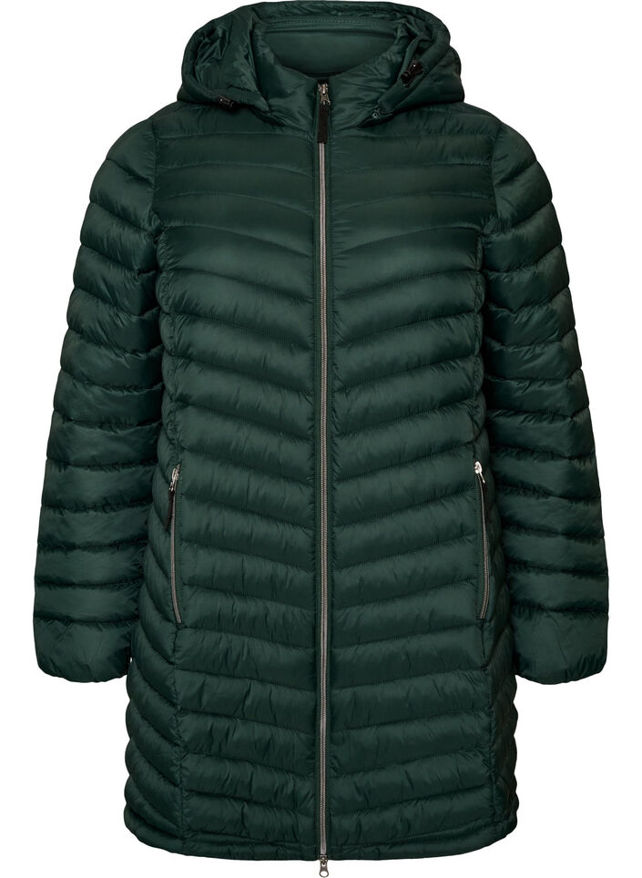 L&auml;ttviktsjacka med fickor och avtagbar huva, Gr&ouml;n, Packshot image number 0