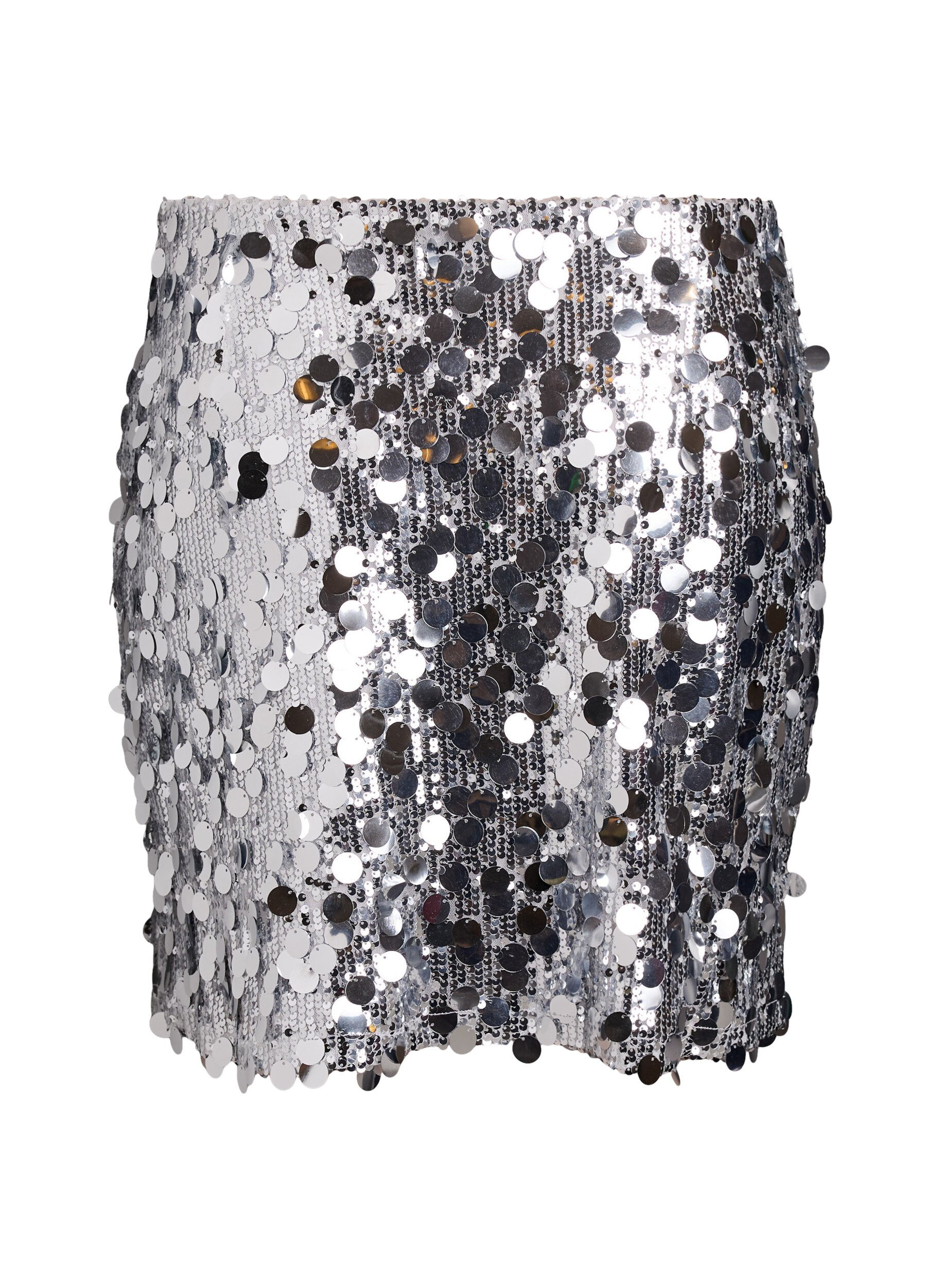 ZizziKort paljettkjol med res&aring;r i midjan, Silver, Packshot image number 1