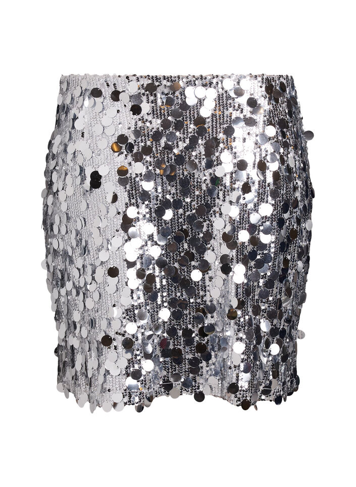 Kort paljettkjol med res&aring;r i midjan, Silver, Packshot image number 1