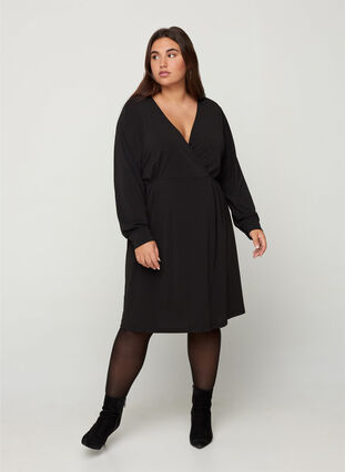 Långärmad klänning med avskärning, Black, Model image number 2