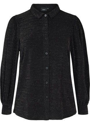 Skjorta med glitter och puffärmar, Black, Packshot image number 0