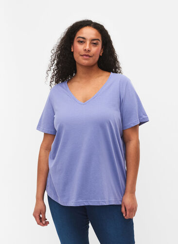 Kortärmad t-shirt med v-hals, Lavender Viloet, Model image number 0