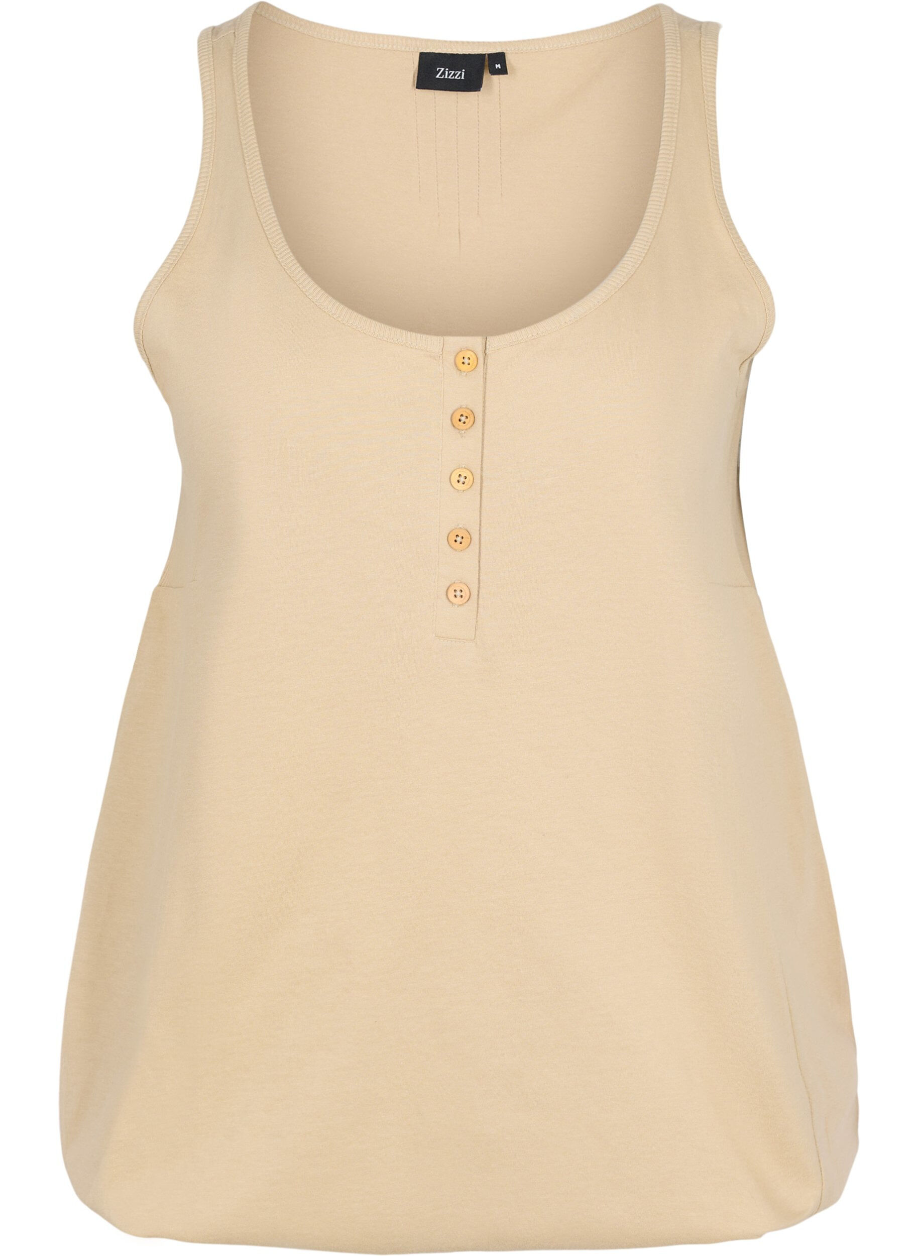 Zizzi Enf&auml;rgad bomullstopp med res&aring;rkant, Humus, Packshot image number 0