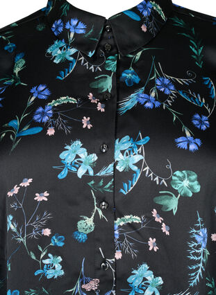 Skjortklänning med trekvartsärm och blommigt tryck, Blue Flower AOP, Packshot image number 2