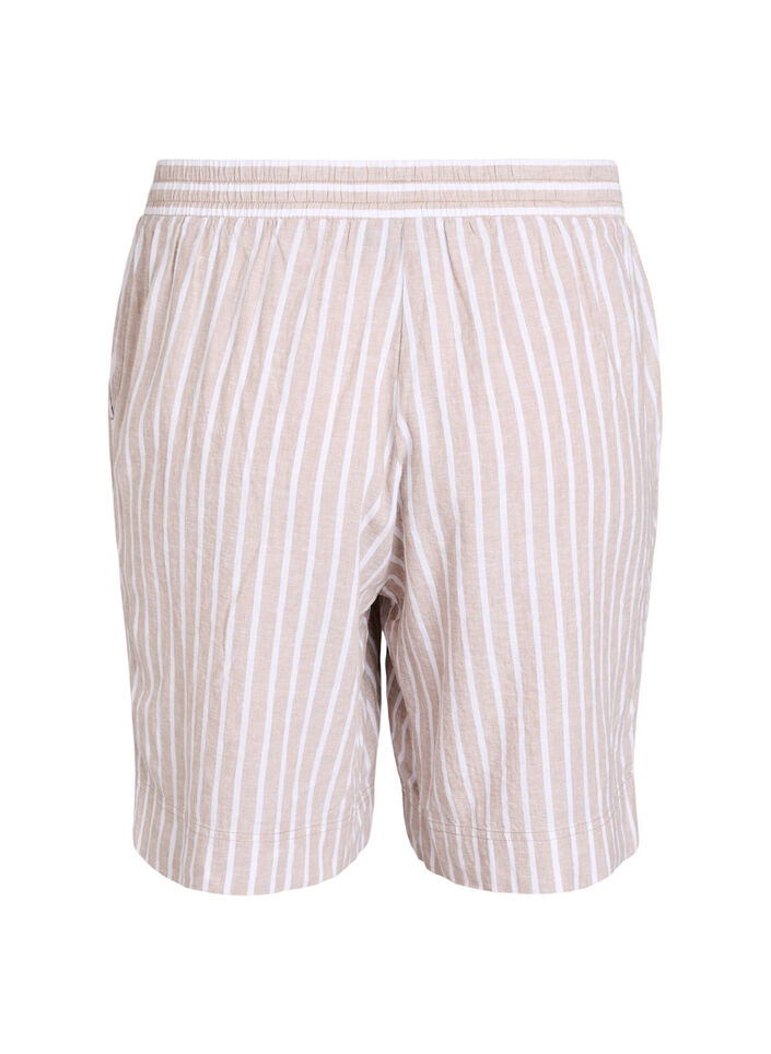 Randiga shorts i linne och viskos, Beige, Packshot image number 1