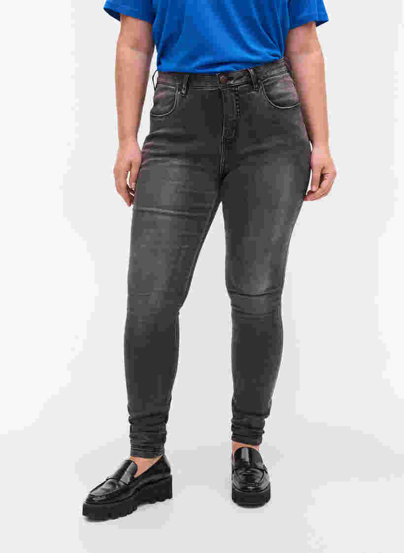 Super slim Amy jeans med hög midja, Dk Grey Denim, Model image number 4