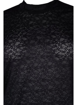 Långärmad spetsblus med kroppsnära passform, Black, Packshot image number 2