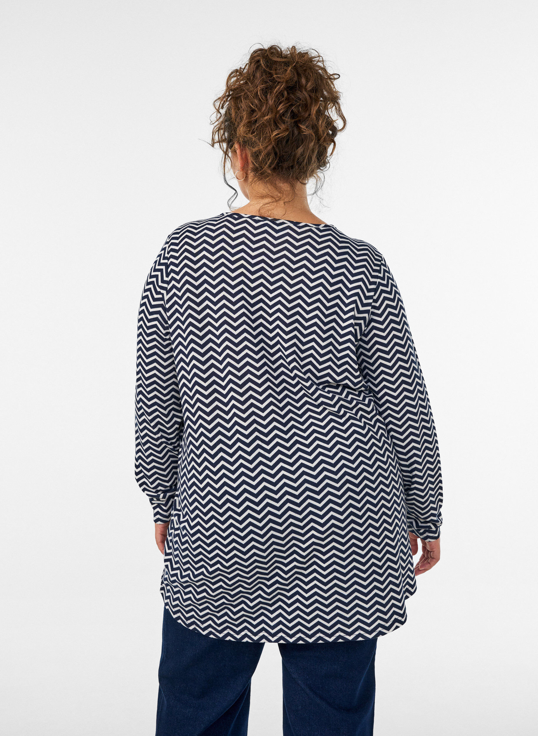 ZizziM&ouml;nstrad blus med l&aring;nga &auml;rmar, Bl&aring;, Model image number 2