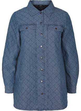 Mönstrad jacka med knappar och fickor, Blue denim, Packshot image number 0